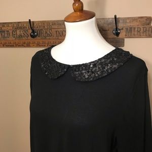 LOFT 3/4 Sleeve Top with Sequined Collar